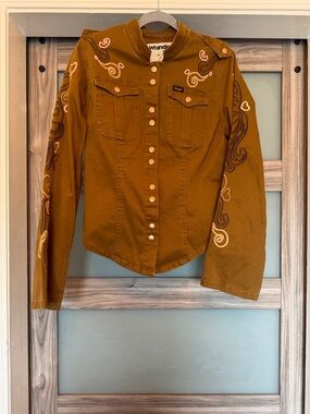 Wrangler Women's Tan Embroidered Snap-Front Jean Jacket